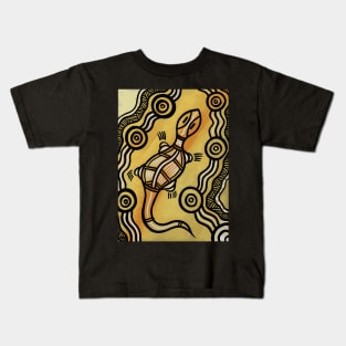 Aboriginal Art - Lizard Gold Kids T-Shirt